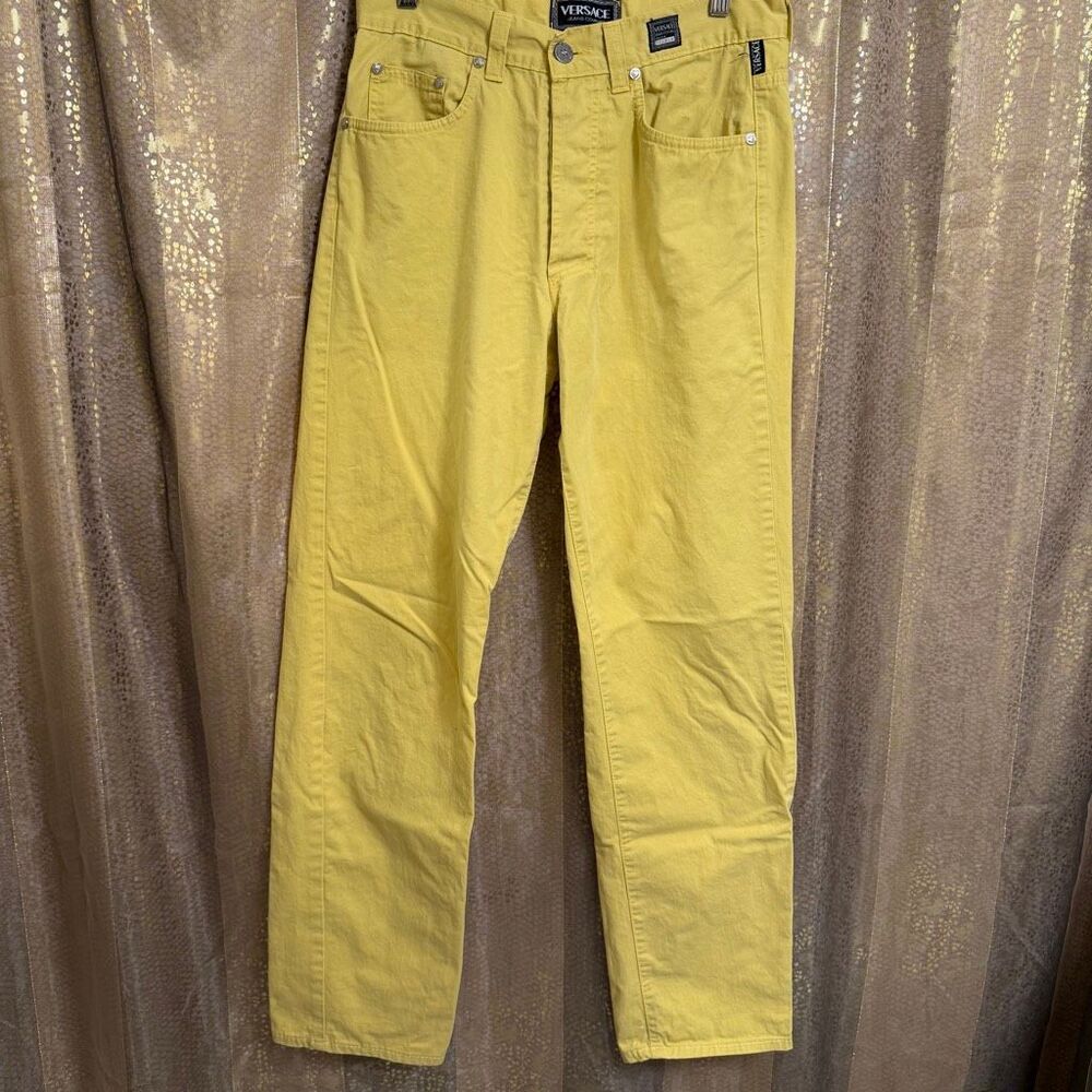 Vintage 1990's Versace Jeans Couture Pale Yellow Ittierre Trousers Jeans S/M